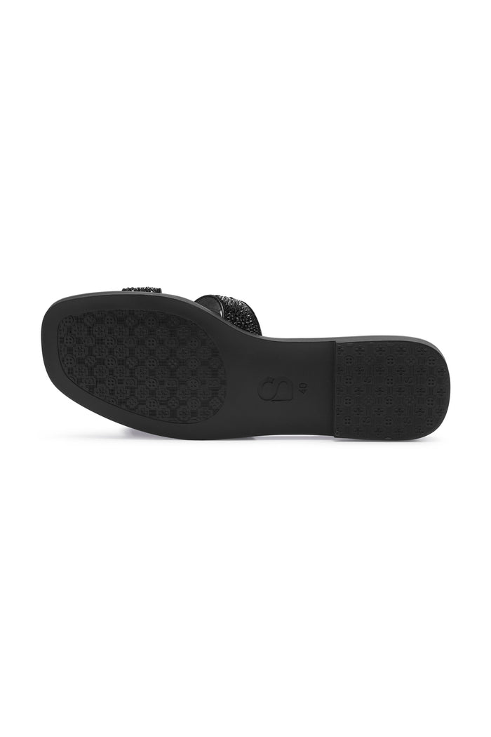 kefi sandal with crystal in black by buttonscarves outsole view
