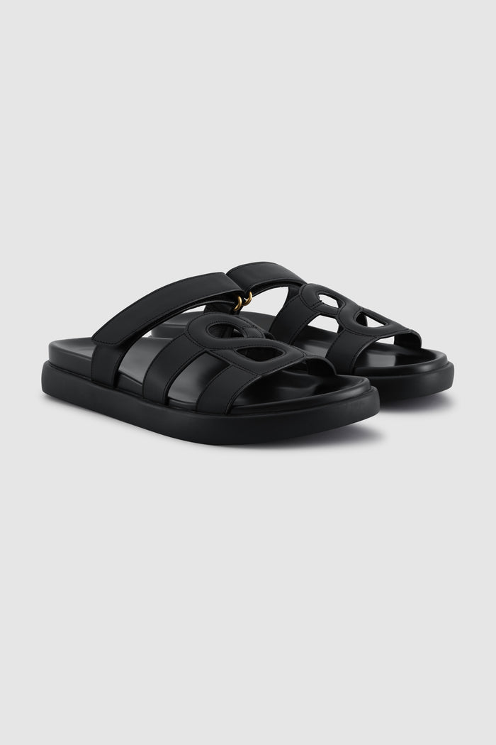 kefi signature strap sandal in black by buttonscarves side view