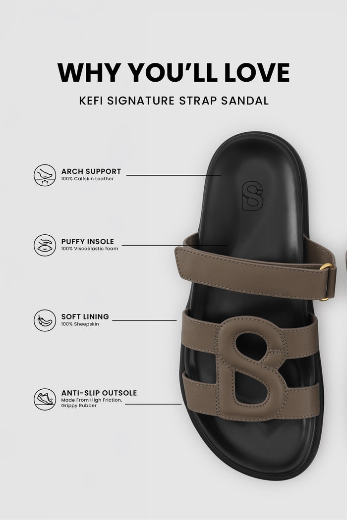 kefi signature strap sandal in taupe by buttonscarves feature overview