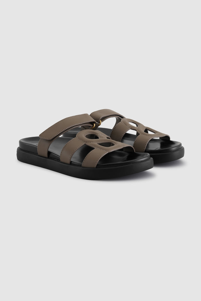 kefi signature strap sandal in taupe by buttonscarves side view