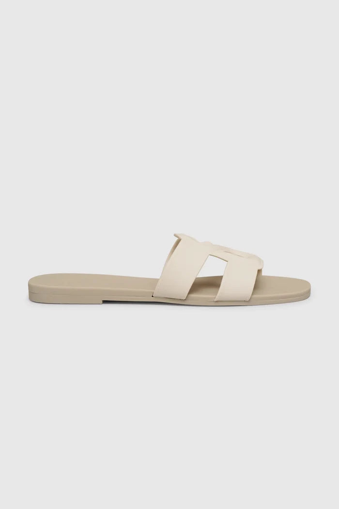 kefi slide sandal in grey cream by buttonscarves side view