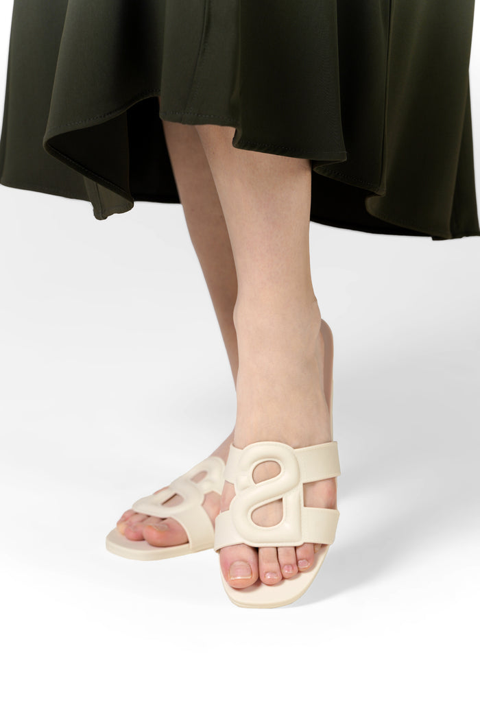 kefi slide sandal in mystic white by buttonscarves worn on feet