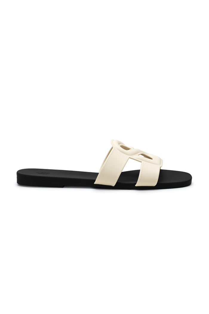 kefi slide sandal in white black by buttonscarves side view