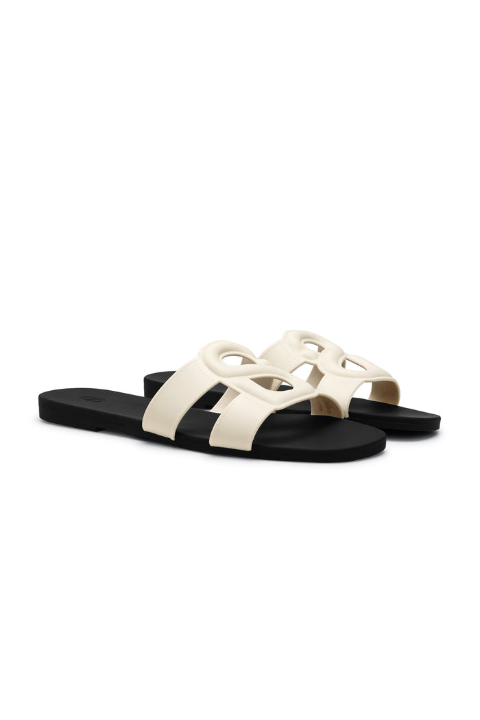 kefi slide sandal in white black by buttonscarves side view