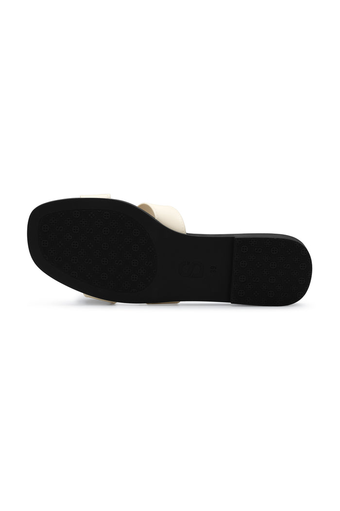 kefi slide sandal in white black by buttonscarves side view outsole view