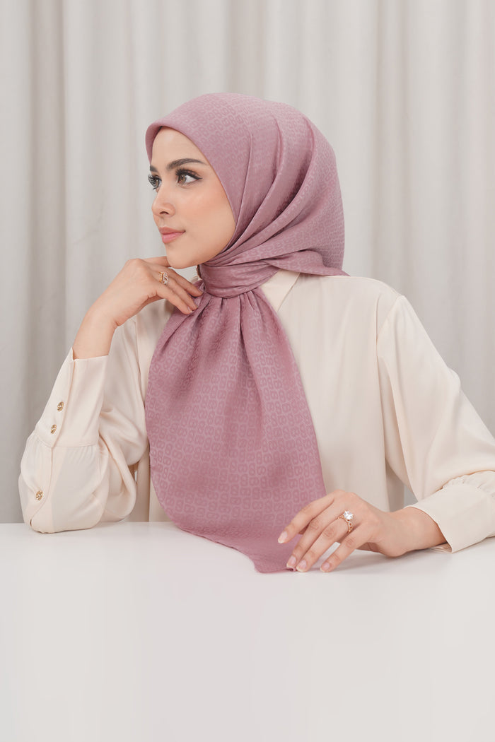kelly jacquard square scarf in dusty rose by buttonscarves side view