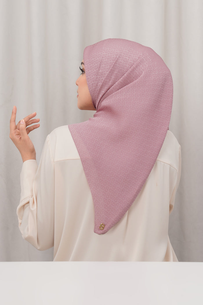 kelly jacquard square scarf in dusty rose by buttonscarves back view