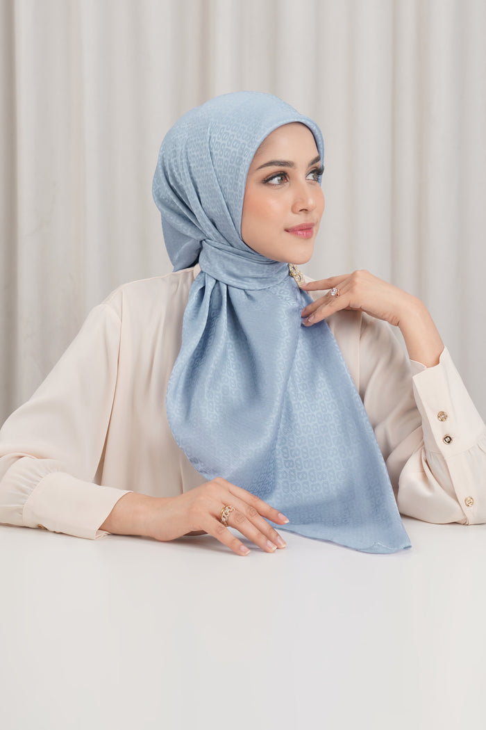 kelly jacquard square scarf in forever blue by buttonscarves side view