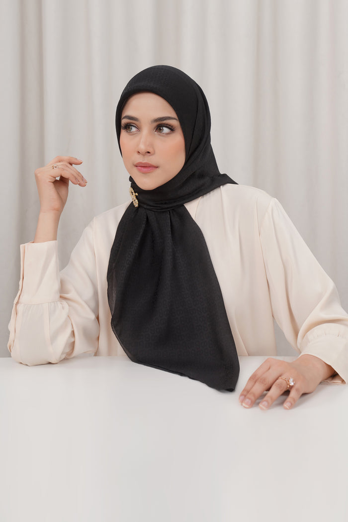 kelly jacquard square scarf in jet black by buttonscarves