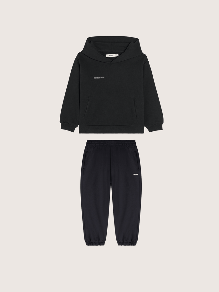 Kids’ Midweight Hoodie and Track Pants Set—Black