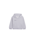 Pangaia Kids' 365 Midweight Hoodie packshot. Grey marl organic cotton hooded sweatshirt with kangaroo pocket, ribbed cuffs & hem