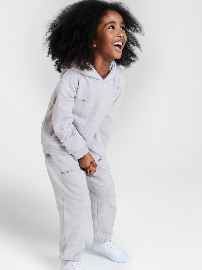 Smiling child in grey marl Kids' 365 Midweight Hoodie organic cotton pullover hooded sweatshirt relaxed fit