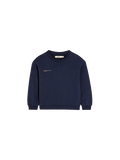 Kids' navy 365 midweight sweatshirt packshot, 320 GSM organic cotton, oversized fit, crew neck