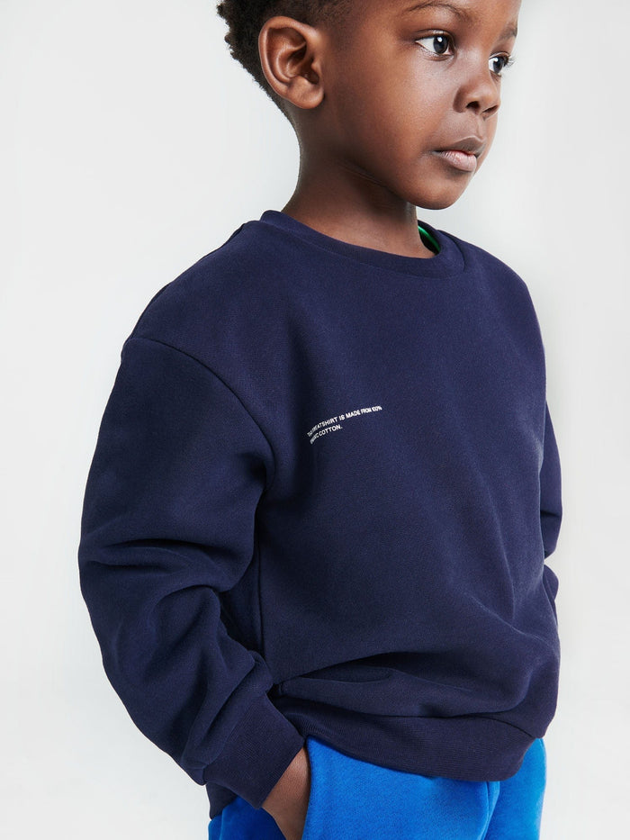 Kids' 365 Midweight Sweatshirt navy, 320 GSM organic cotton, ultra-soft, oversized, genderless crew neck