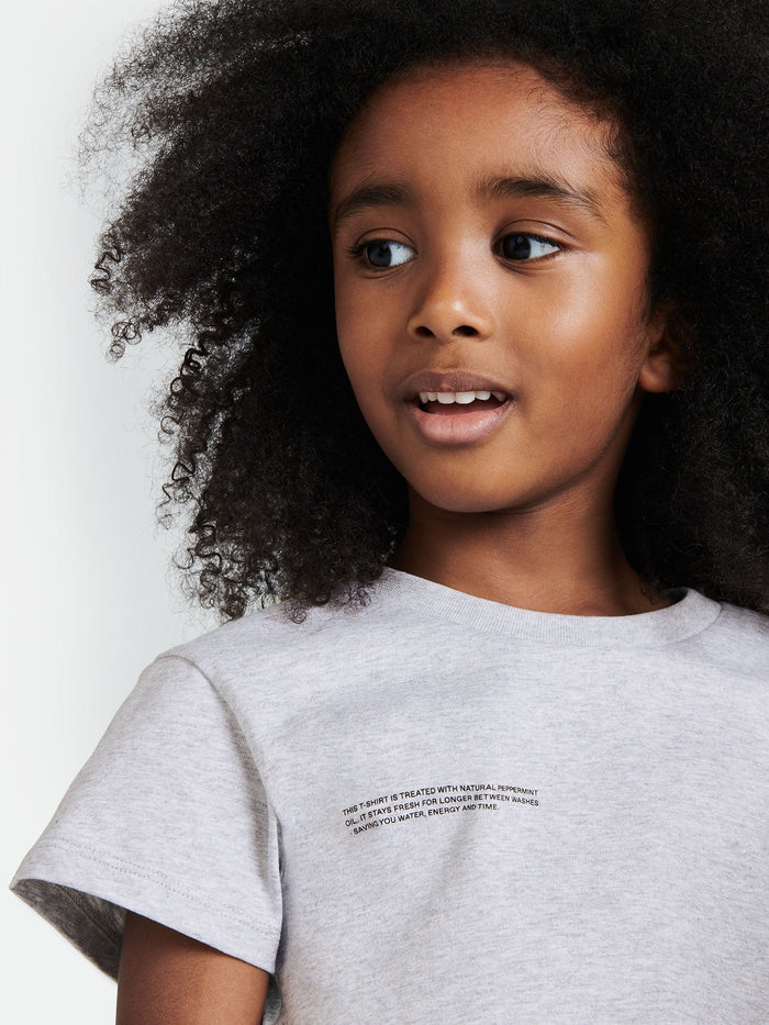 Kids' 365 Midweight T-shirt, grey marl 320 GSM organic cotton, oversized fit, crew neck, worn by child