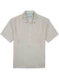 Cream slub linen half placket top with chest pocket, flat lay view (seen in Images 1 and 2).