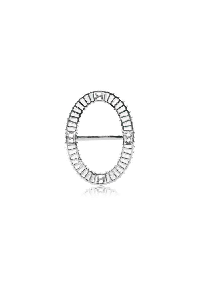 Lavish Oval Ring Brooch - Silver