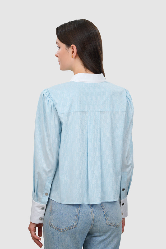 leena cotton cropped shirt in blue by buttonscarves back view