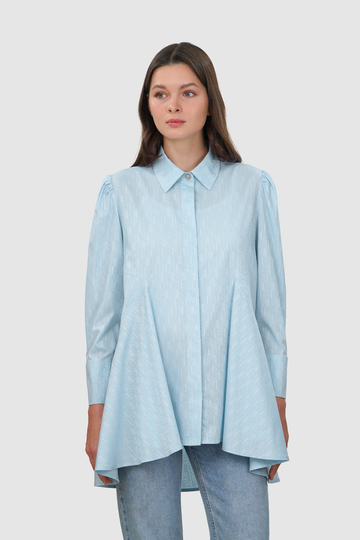 Leena Cotton Panelled Shirt - Blue