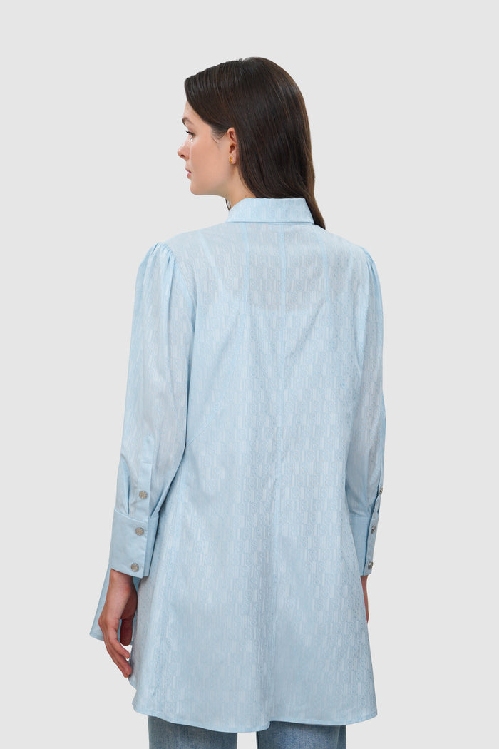 Leena Cotton Panelled Shirt - Blue