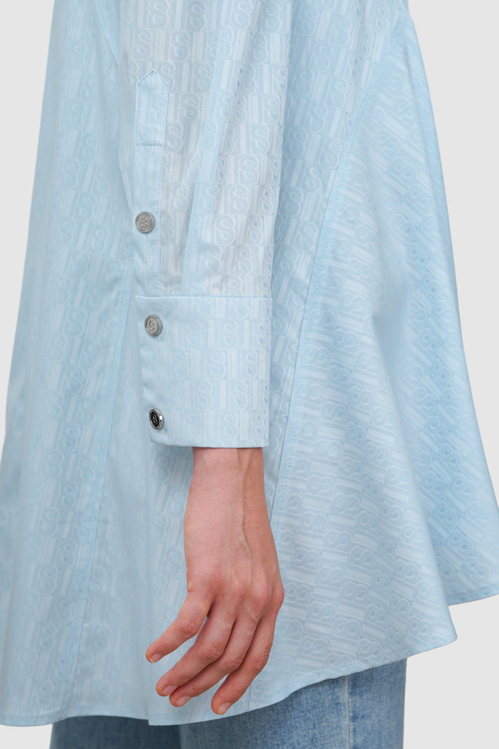 Leena Cotton Panelled Shirt - Blue