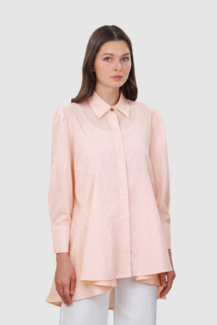 leena cotton paneled shirt in pink by buttonscarves front view