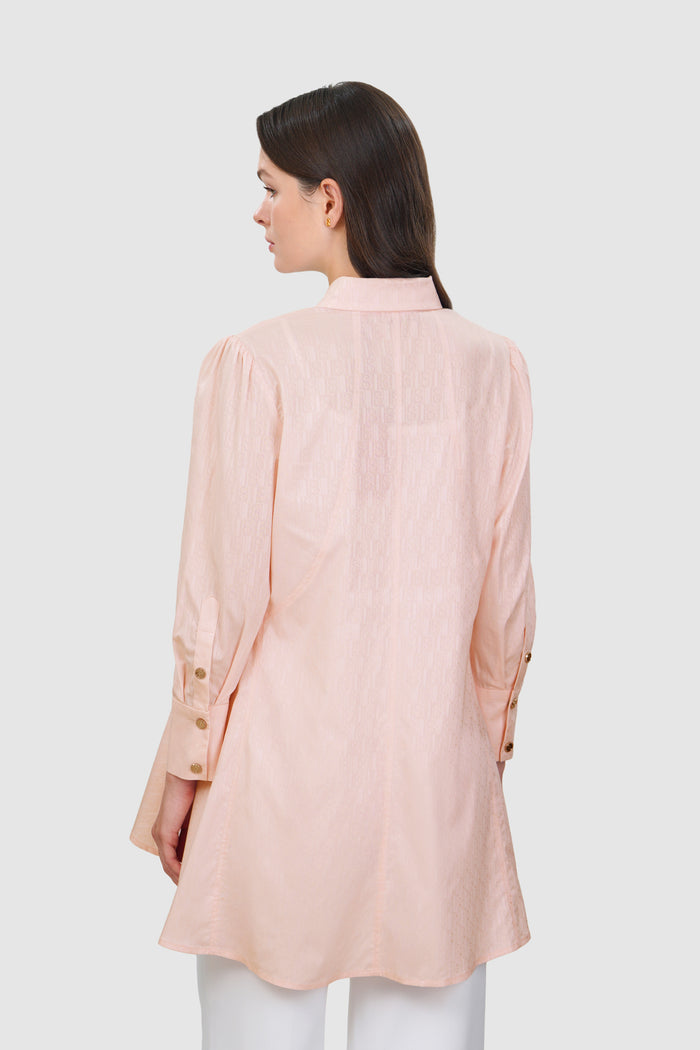 leena cotton paneled shirt in pink by buttonscarves back view