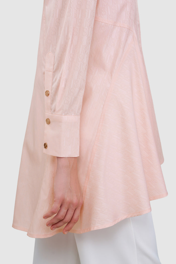 leena cotton paneled shirt in pink by buttonscarves buttoned cuff sleeves detail
