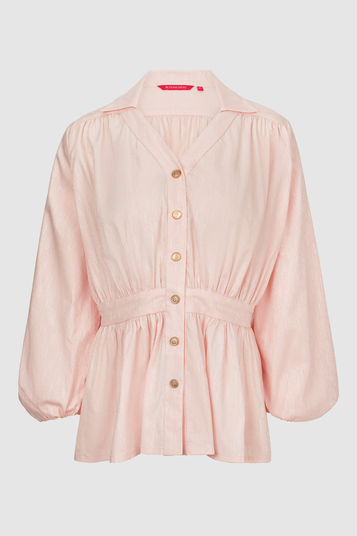 leena cotton puff sleeve shirt in pink by buttonscarves