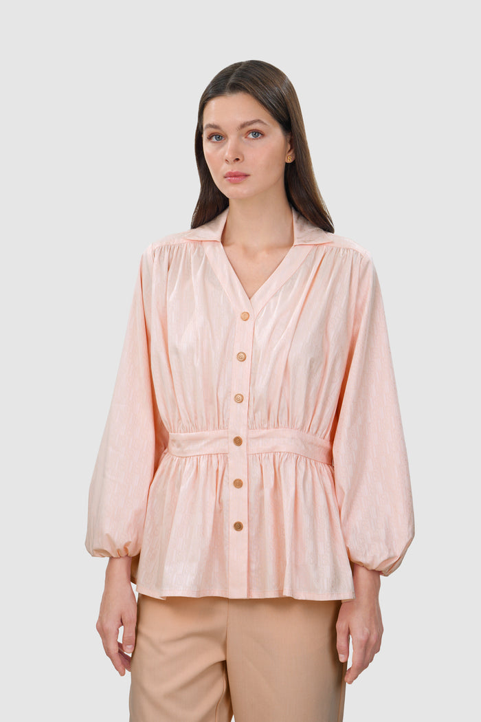 leena cotton puff sleeve shirt in pink by buttonscarves front view