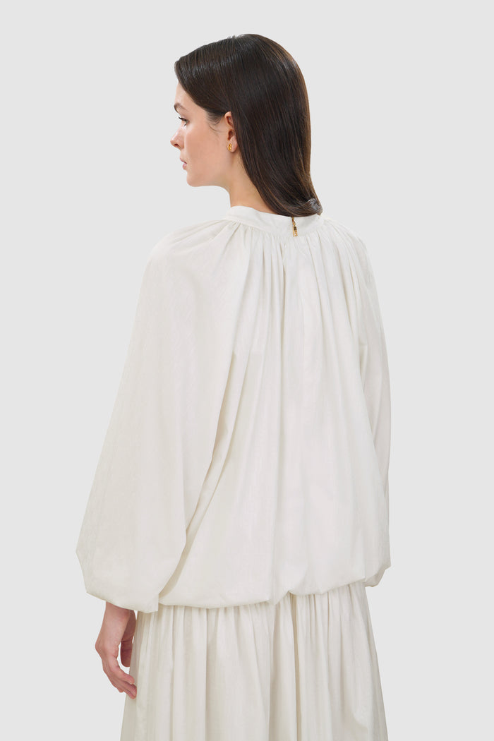 leena cotton ruffle blouse in white by buttonscarves back view