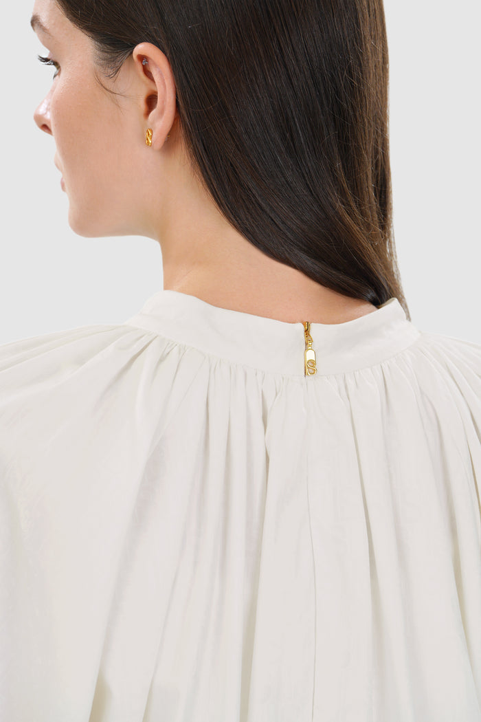 leena cotton ruffle blouse in white by buttonscarves back closure detail