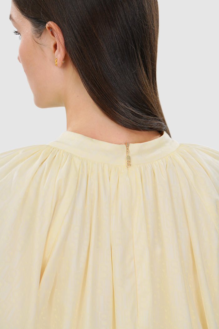 leena cotton ruffle blouse in yellow by buttonscarves back closure detail