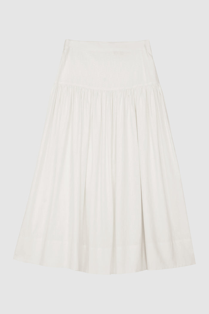 leena cotton ruffle skirt in white by buttonscarves
