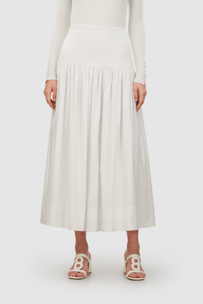 leena cotton ruffle skirt in white by buttonscarves front view