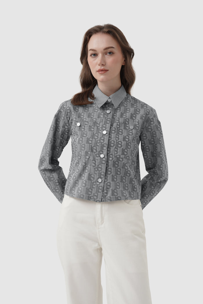 leena crop shirt in grey by buttonscarves front view