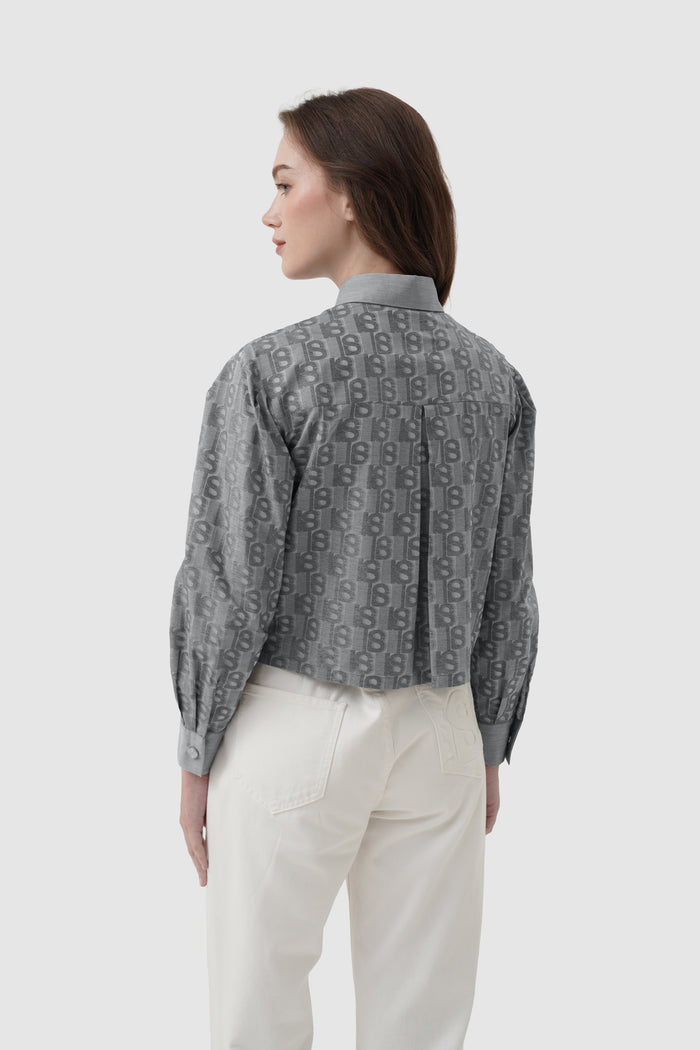 leena crop shirt in grey by buttonscarves back view