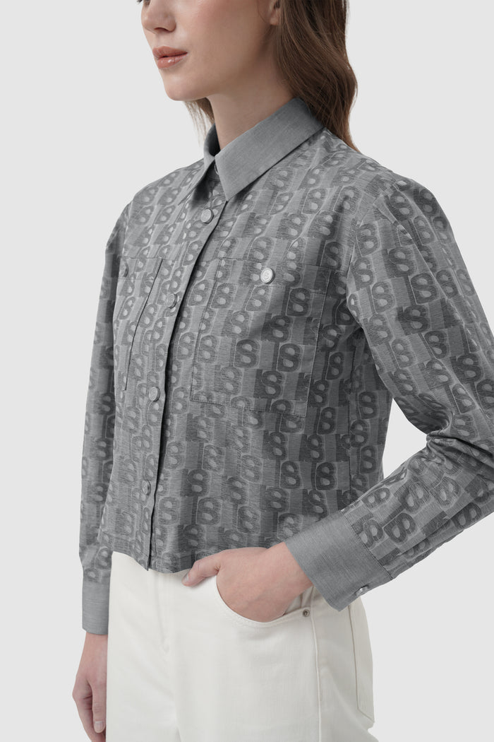 leena crop shirt in grey by buttonscarves side view