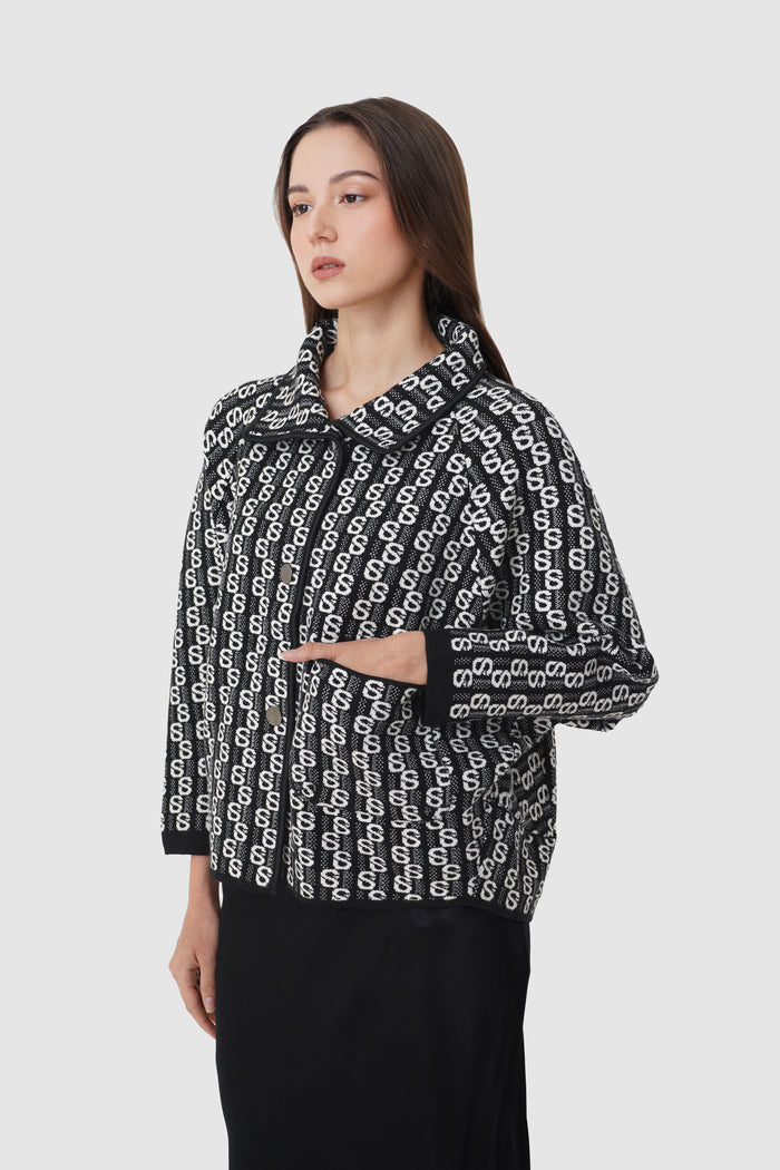 leena jacket in black by buttonscarves front view