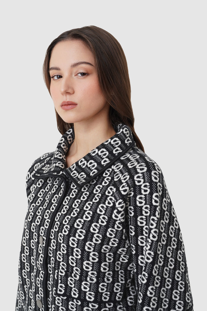 leena jacket in black by buttonscarves pattern detail