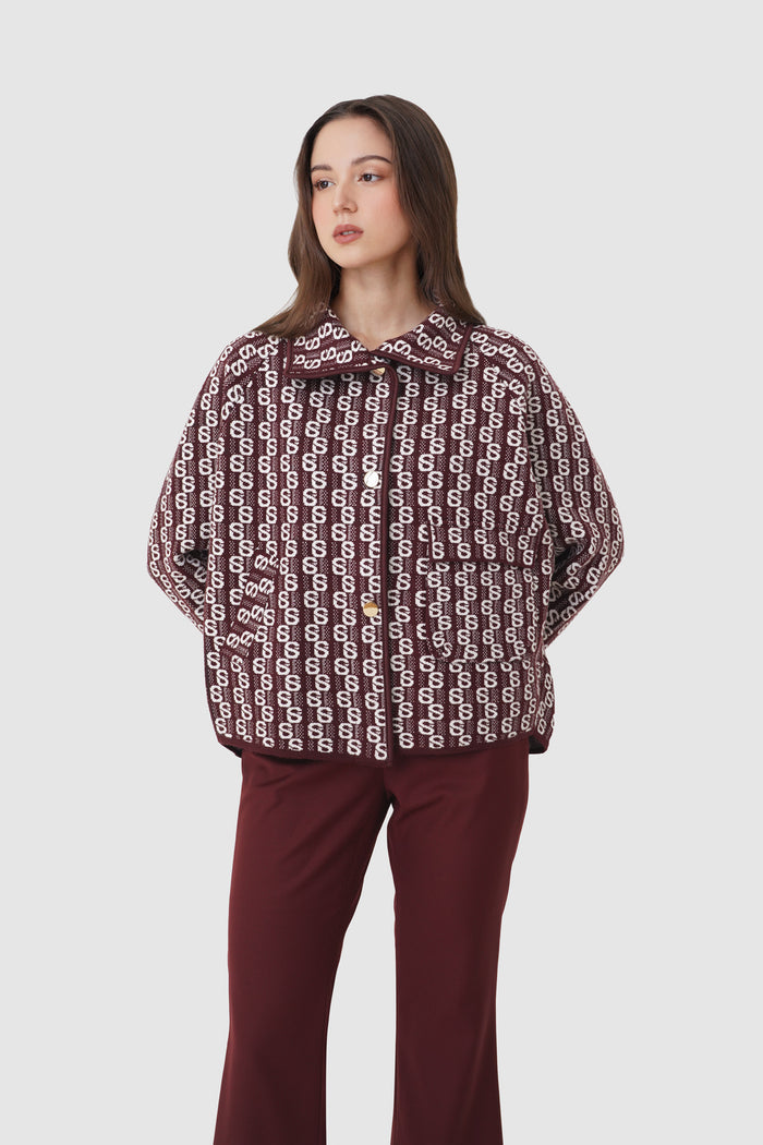 leena jacket in burgundy by buttonscarves front view