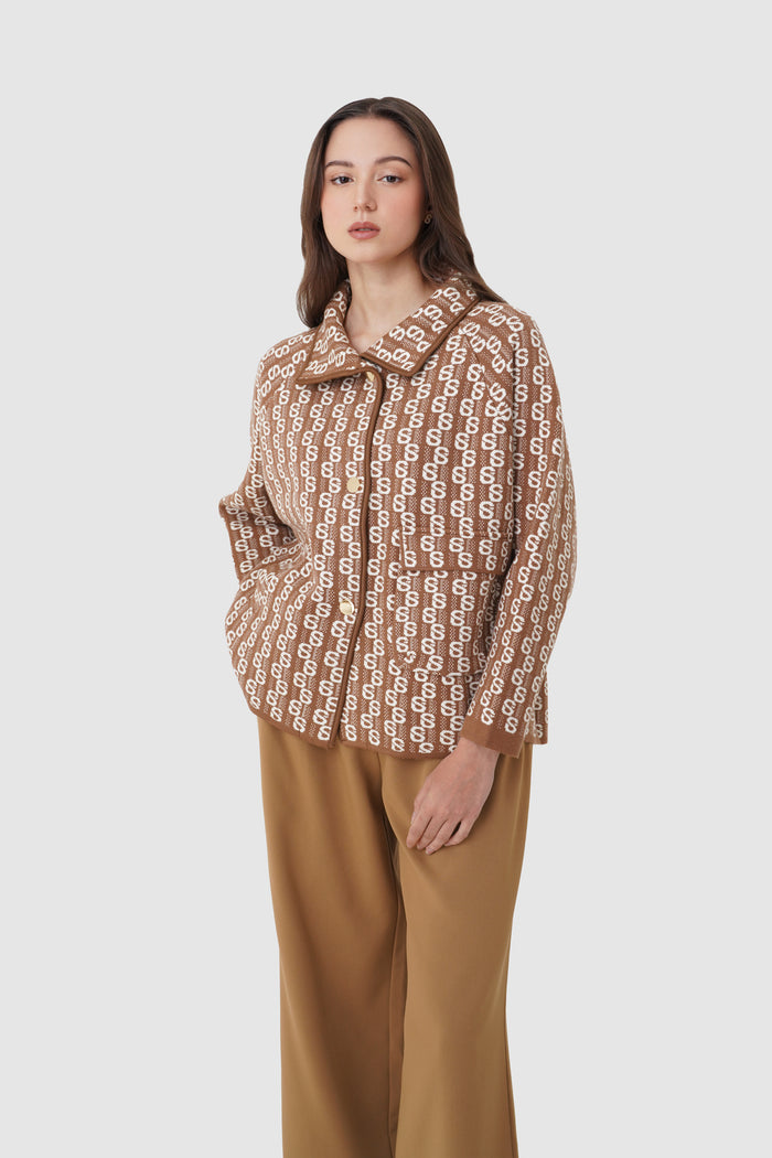 leena jacket in caramel by buttonscarves front view