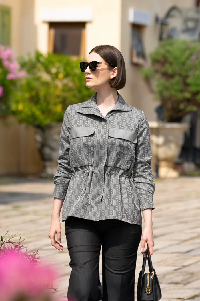 leena jacket parka in grey by buttonscarves style look