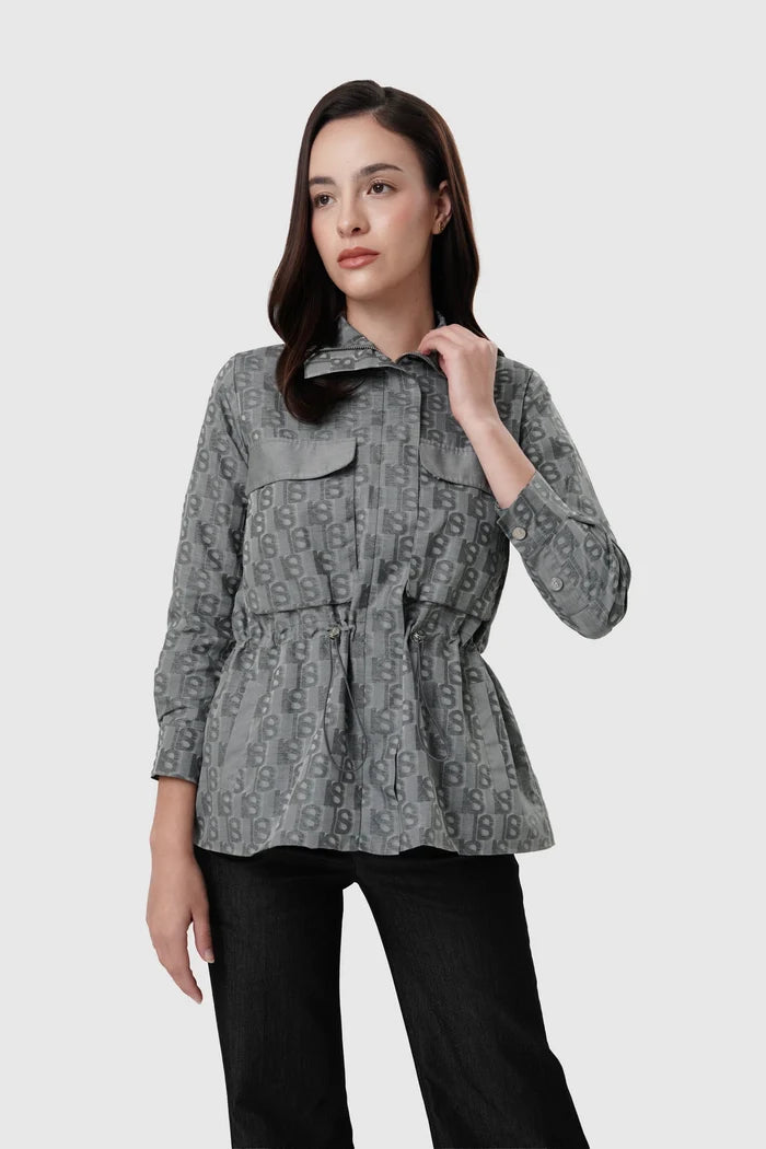 leena jacket parka in grey by buttonscarves front view