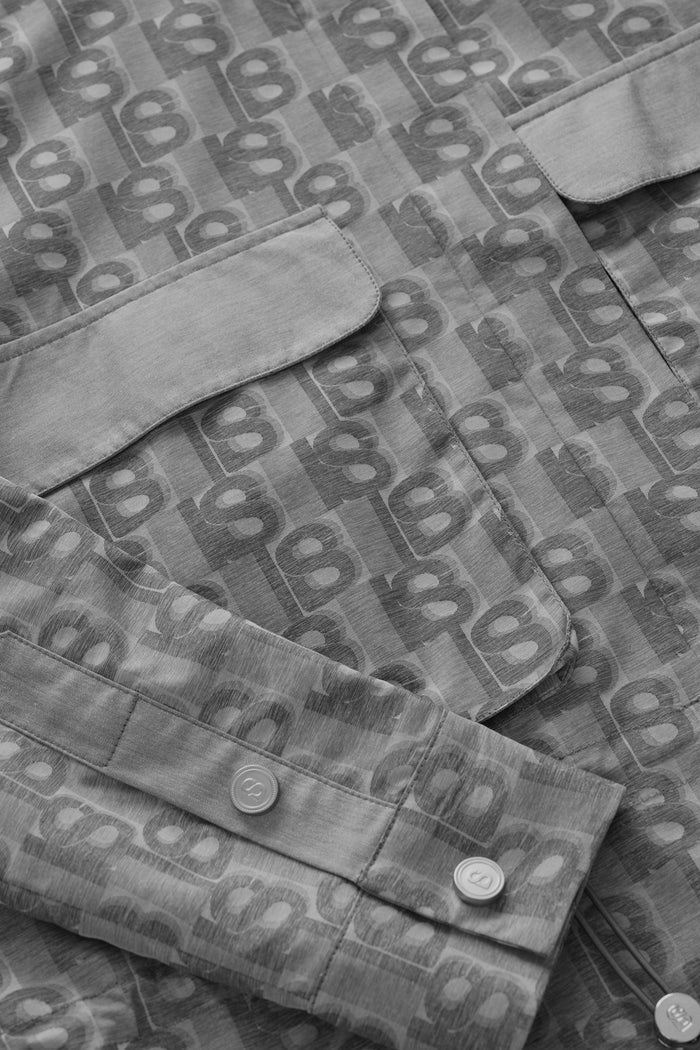 leena jacket parka in grey by buttonscarves pattern detail