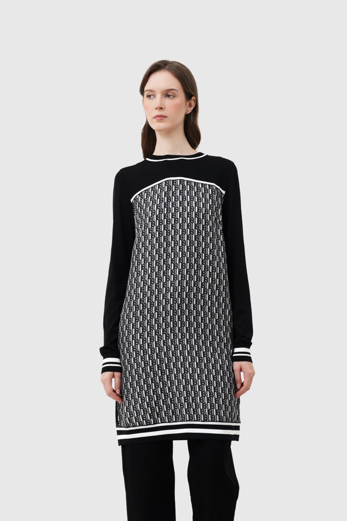 leena knit tunic in black by buttonscarves front view