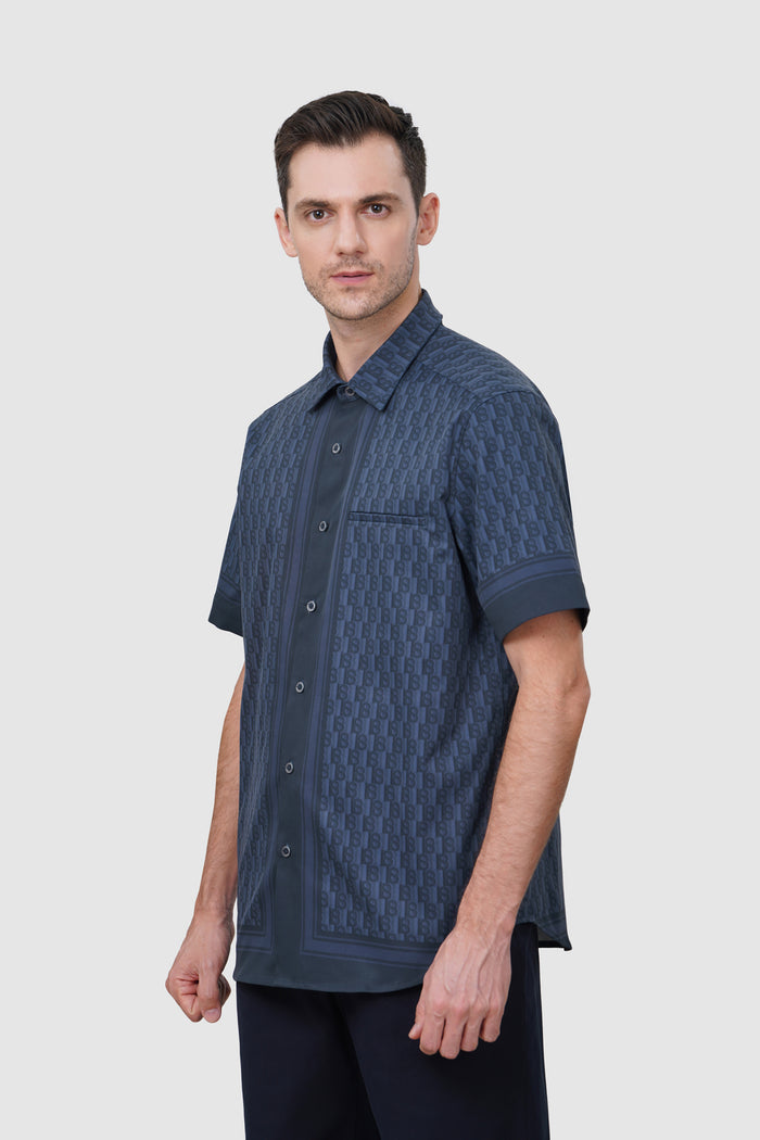 leena men shirt in navy by buttonscarves front view