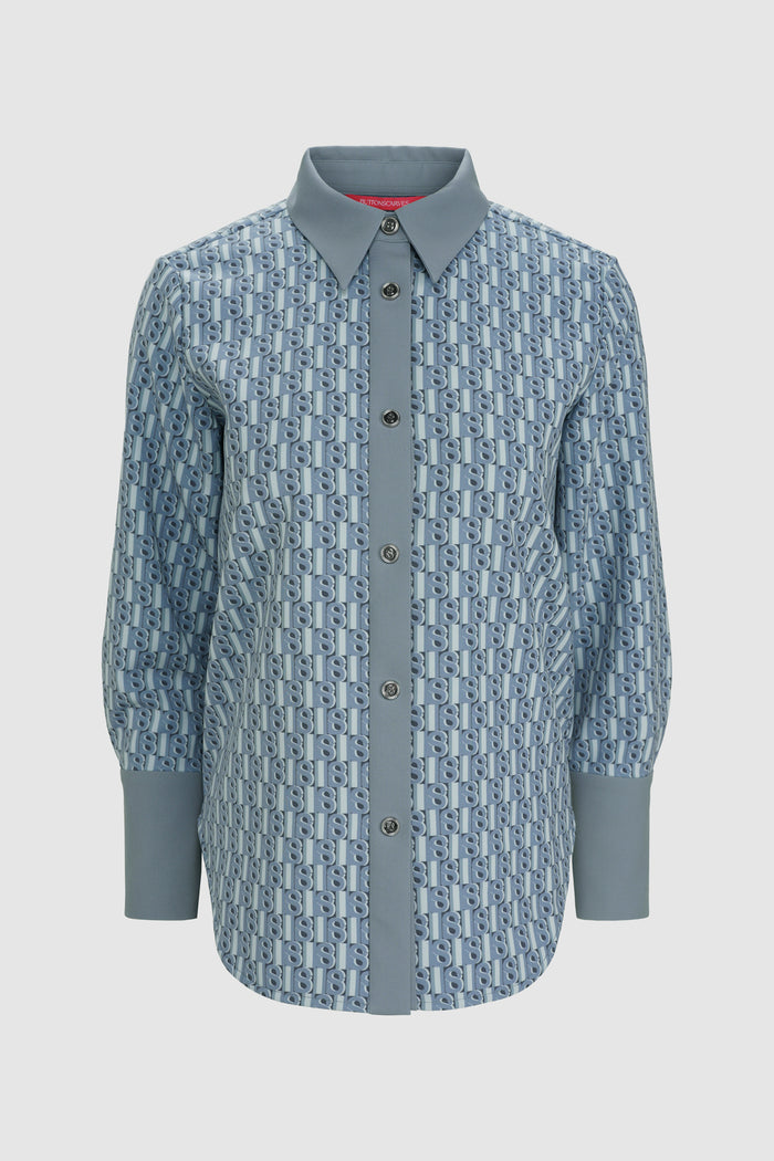 Leena Monogram Basic Shirt - Blue
