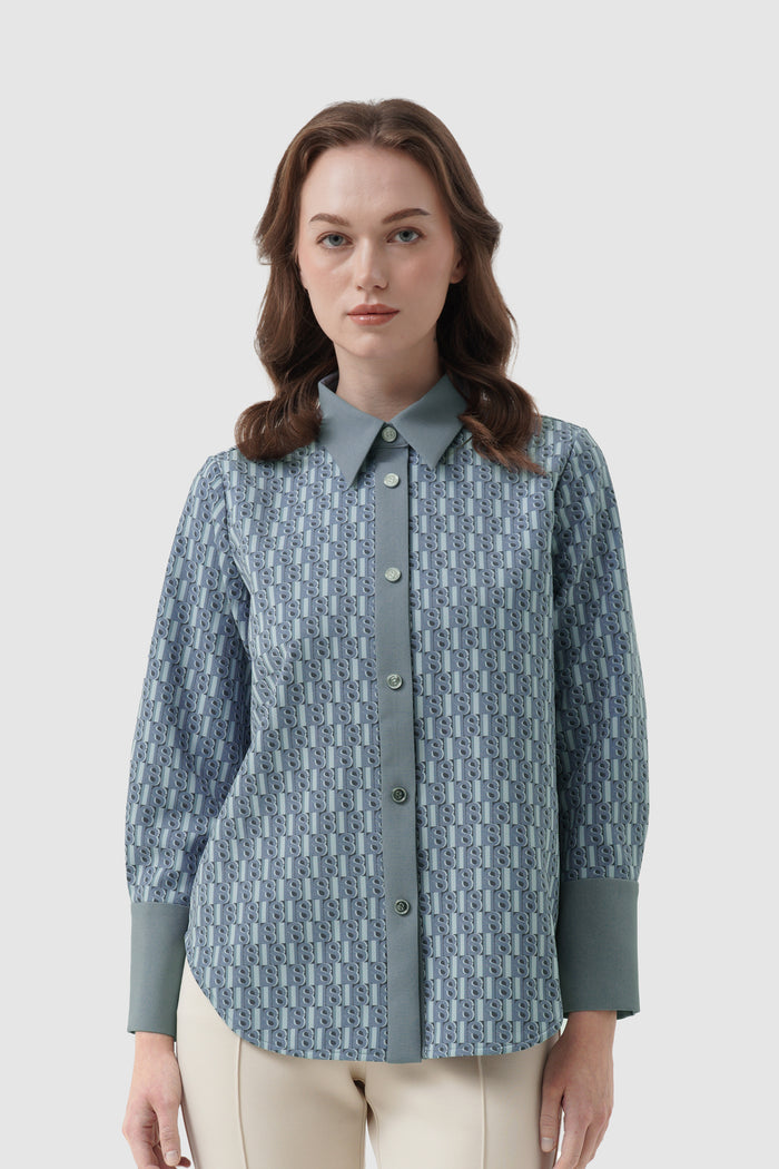 Leena Monogram Basic Shirt - Blue
