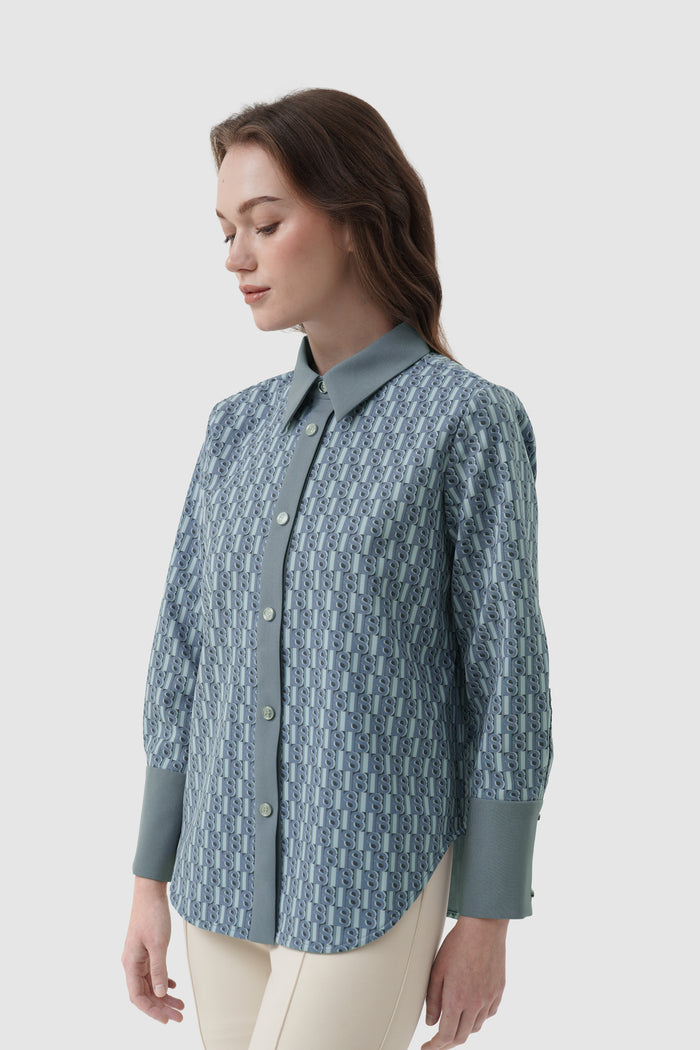 Leena Monogram Basic Shirt - Blue